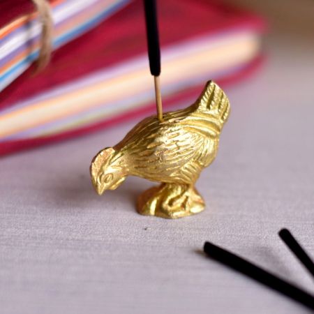 Golden Brass Hen Incense Stick Holder